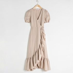 & Other Stories Linen Ruffle Wrap Midi Dress